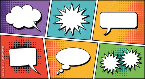 Comic book panel vector illustration with speech bubbles for graphic design and web design use cases