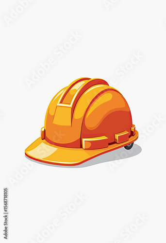 A detailed, glossy orange construction hard hat illustration, a symbol of industrial safety, engineering, and on-site building projects, isolated on white.

