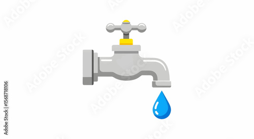 Wallpaper Mural Flat Vector Light Gray Spigot with a Cross-Shaped Handle and a Vibrant Blue Water Drop Torontodigital.ca