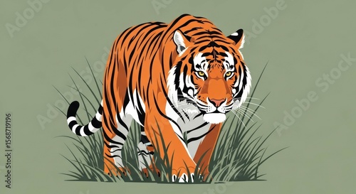 Illustration of a tiger in the grass. Stalking tiger vector design.
