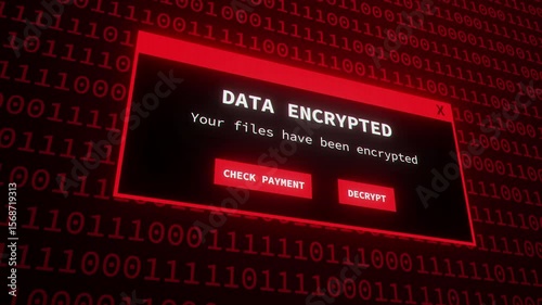 Data Encrypted text. Check payment for decrypt system files concept with binary code background