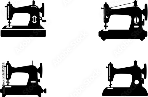 Vintage sewing machine vector set antique sewing machine design sewing machine silhouette sewing machine icon