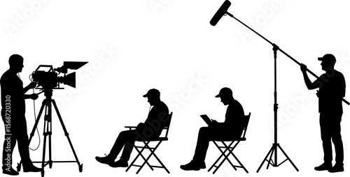 Film crew silhouette production team behind the scenes filmmaking process movie set equipment and staff