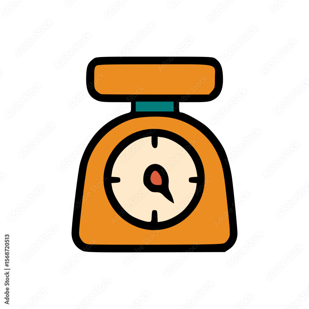 Flat Vector Cartoon of Traditional Orange Food Weighing Scale with Red Needle and Simple Design Flat Vector Cartoon of Traditional Orange Food Weighing Scale with Red Needle and Simple Design