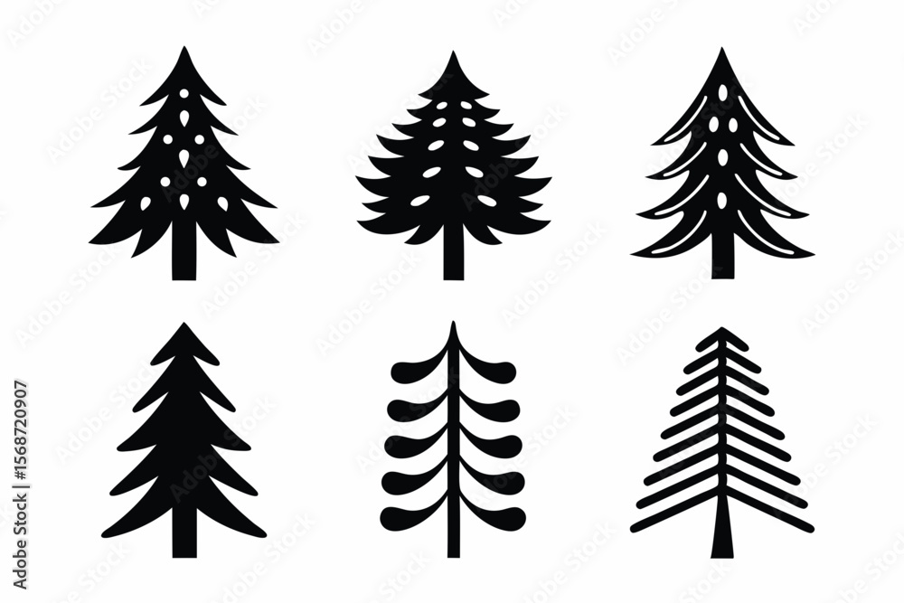 Fototapeta premium set of Pine tree icon vector silhouette illustration isolated on white background