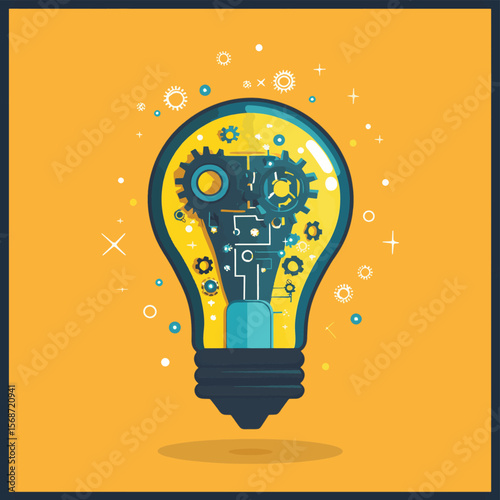 Light bulb idea icon with gears and circuit board inside. Light bulb sign, light bulb symbol. Business idea concept