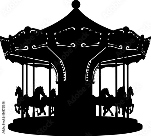 Carousel horse merry go round fairground ride silhouette vintage vector illustration drawing image