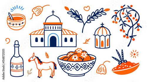Joyful Greek Island Symbols Pastel Doodle Collection