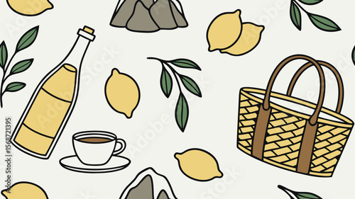 Hand-Drawn Capri Lemons and Limoncello Doodle Set