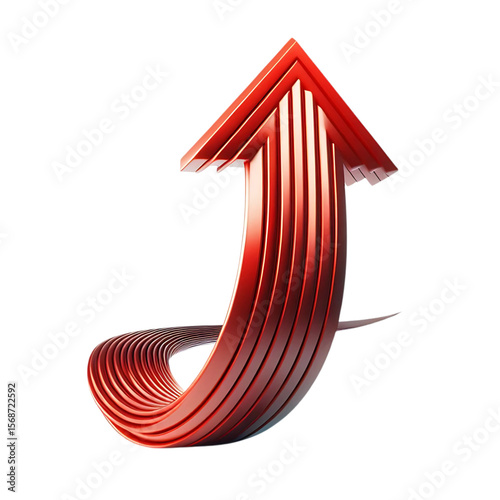 Abstract red arrow emerging from a swirling vortex on black background