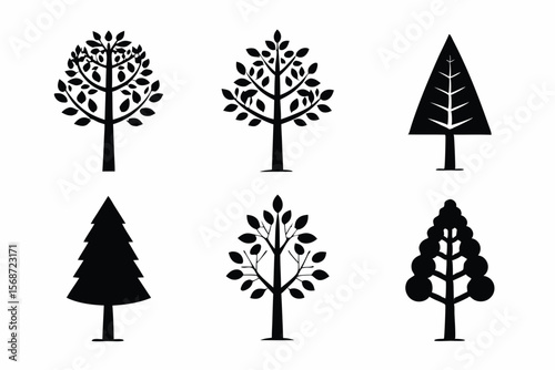 set of Poplar tree icon vector silhouette illustration isolated on white background