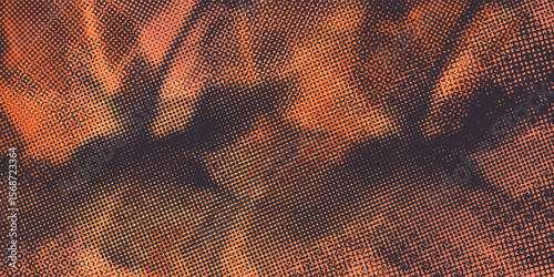 Orange and black grunge urban background with dry rough texture and halftones pattern. Hand drawn punk vector retro banner