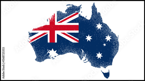 Textured Australia map design displays the nation's flag; a versatile element for branding, prints, or representing Australian culture.