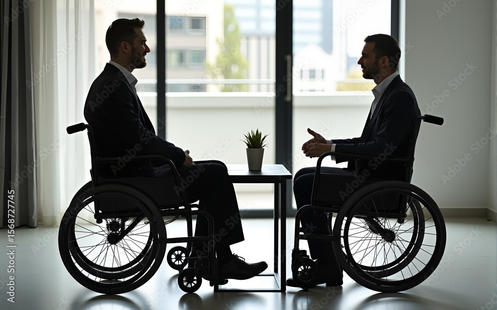 business meeting with adult man in wheelchair. High quality business meeting with adult man in wheelchair. High quality