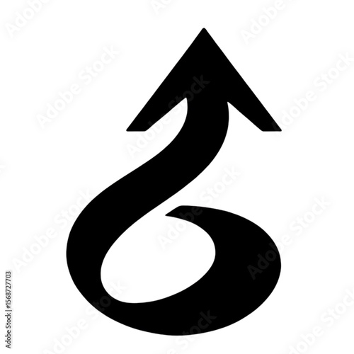 circular arrow icon with a subtle gradient and white outline. Black, arrow, upward, growth, development.