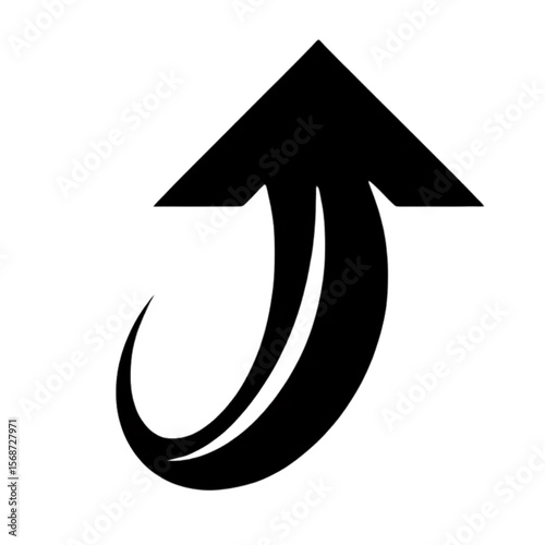 circular arrow icon with a subtle gradient and white outline. Black, arrow, upward, growth, development.