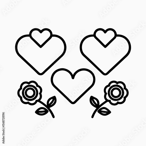 Collection of Simple Line Art Hearts and Flowers for Creative Designs, Valentine’s Day Cards, Digital Products, Floral Decor, and Art Projects  