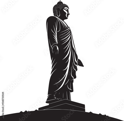 Black Buddha Statue Standing on Pedestal white religious