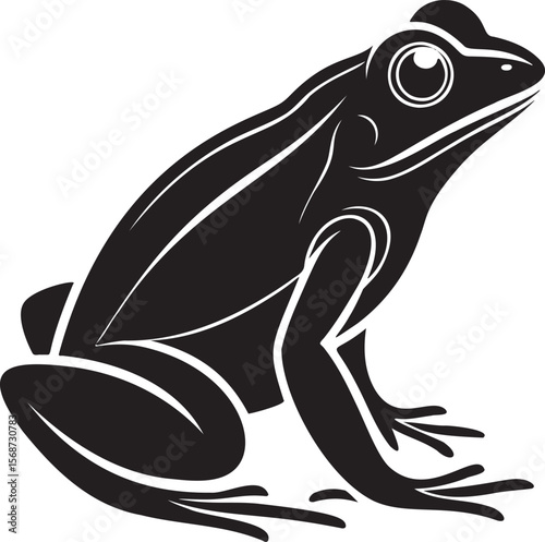 Black frog side profile with white accents amphibian