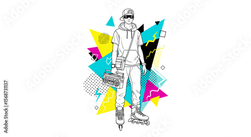 Retro Rollerblading Fashion 90s Style Illustration