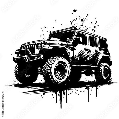 Off road car Silhouette Grunge Splatter and Dripping Spray Effects