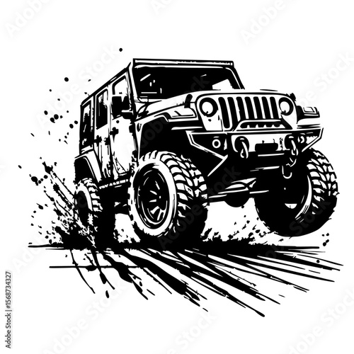 Off road car Silhouette Grunge Splatter and Dripping Spray Effects