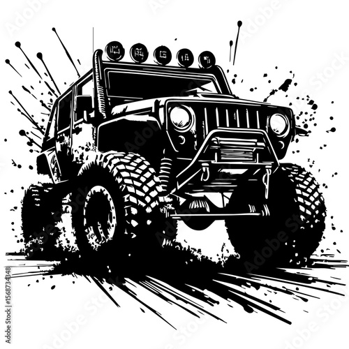 Off road car Silhouette Grunge Splatter and Dripping Spray Effects