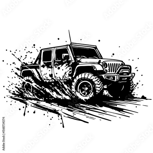 Off road car Silhouette Grunge Splatter and Dripping Spray Effects