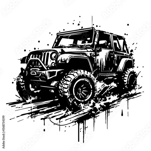 Off road car Silhouette Grunge Splatter and Dripping Spray Effects