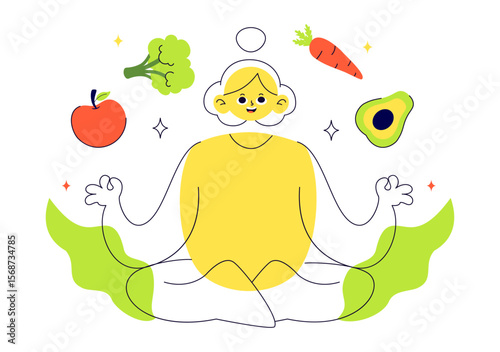 Holistic Nutrition Vector Illustration Featuring Healthy Food, Fruits, and Vegetables, Emphasizing Lifestyle and Environmental Aspects in a Background
