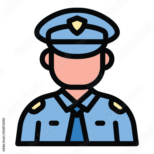 Policeman icon flat line style illustration representing law enforcement personnel and public protection, suitable for security services, safety education, and community policing projects