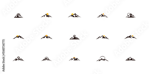 Mountain silhouette set in vector format with high peaks, nature landscape outlines, wilderness graphic design elements, trekking travel backgrounds

