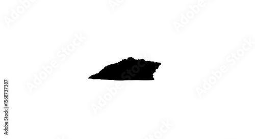 Solid black irregular shape, resembling a stylized mountain or landmass, on a plain white background