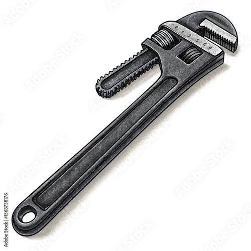 Industrial Pipe Wrench Illustration: Heavy-Duty Plumbing Tool Vector Art