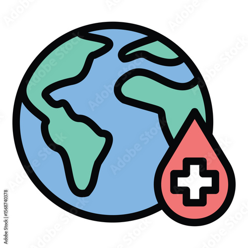 World Blood Donor Day icon flat line style illustration representing global awareness and appreciation for blood donors, suitable for health campaigns, donation drives, and humanitarian awareness