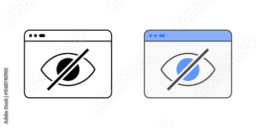 Private browsing icon with browser window and hidden eye symbol, ideal for secure navigation, online privacy, and everyday digital protection illustrations.