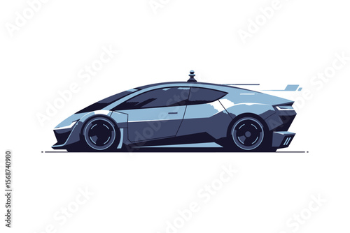 Sleek Futuristic Blue Car with Aerodynamic Design and Autonomous Sensor