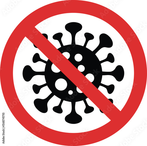 No Coronavirus Sign - Prohibited Covid-19 Virus Black and Red Icon

