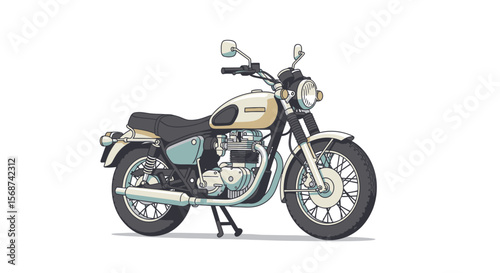 Classic Motorcycle Illustration: Retro Design with Detailed Engine and Wheels