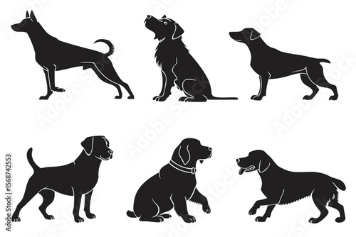 Dog Breeds Silhouette Clip Art — Labrador, Poodle, Dachshund, Husky, Bulldog, Pug & Walking Poses for Pet Crafts