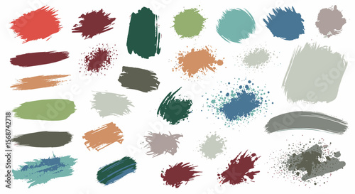 Colorful grunge brush strokes and paint splashes add texture and style