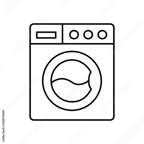 Washing machine line icon showcasing modern household automation for effortless laundry cleaning, an essential appliance that simplifies daily chores and ensures a fresh, tidy home environment