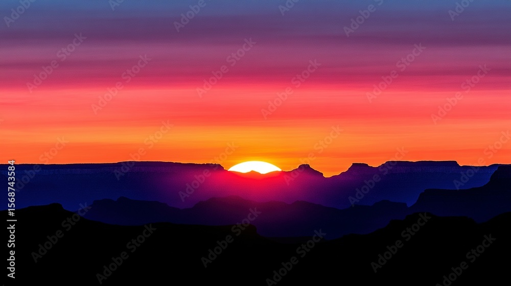 Fototapeta premium Vibrant sunrise over a mountain range.