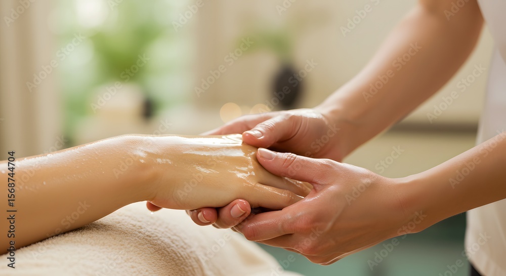 Naklejka premium close up of a hand massage, hand spa
