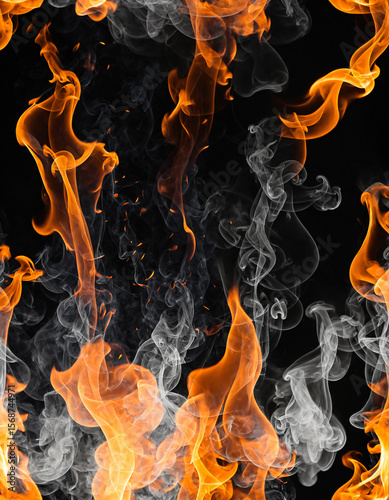 intense orange flames with ...