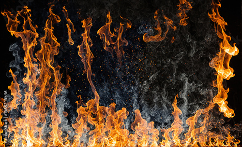 intense orange flames with ...