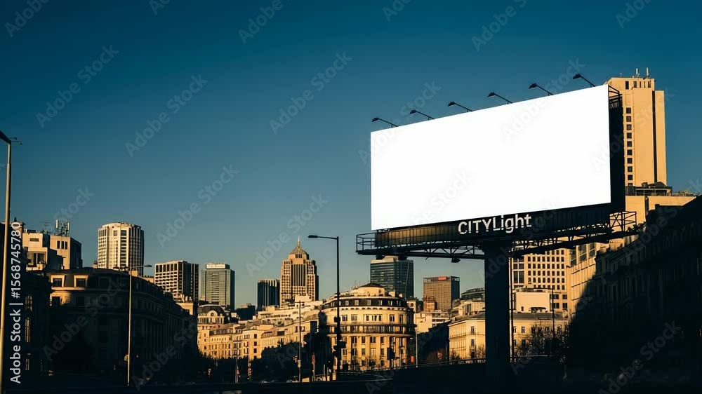 Blank Billboard in Urban Cityscape at Sunset Blank Billboard in Urban Cityscape at Sunset