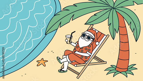 Santa's Beach Getaway A Tropical Christmas Holiday Illustration