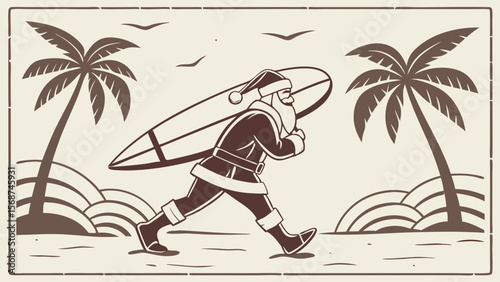 Santa's Beach Christmas A Tropical Holiday Surf Illustration