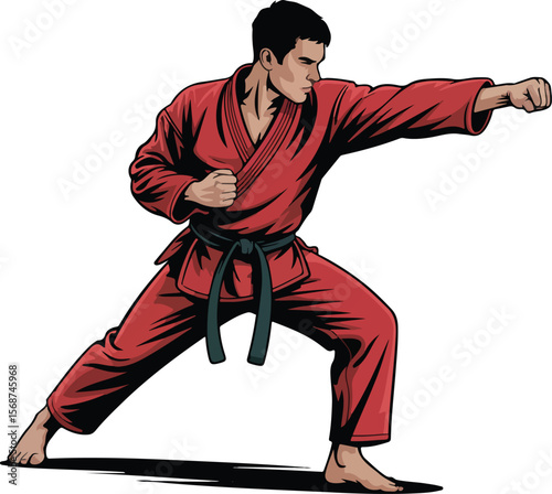 A man in a red karate uniform transparent isolated vector png